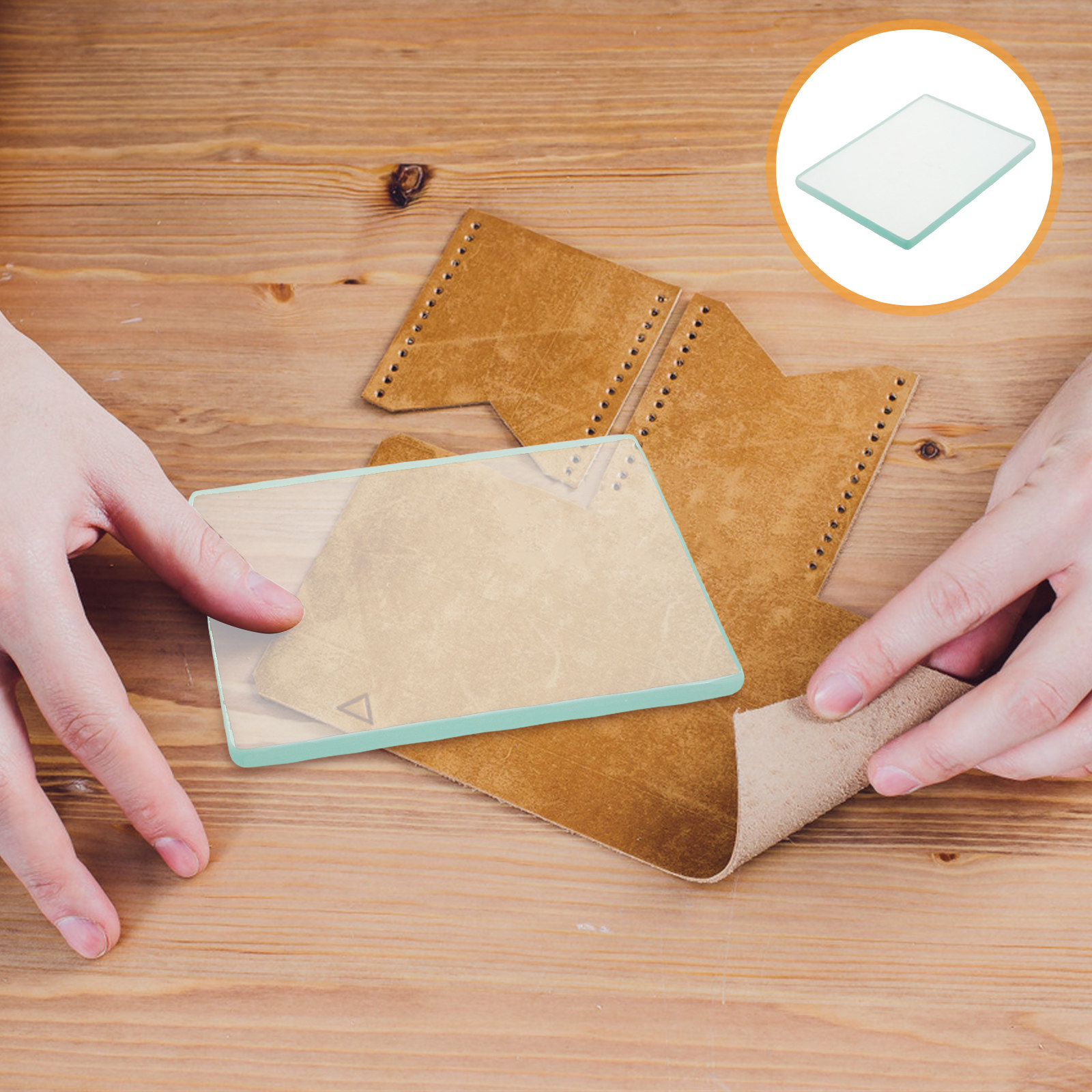 Leatherworker Block - 強化ガラス製スムースバック研磨プレート、丸みを帯びたエッジ研磨ツール、プロ用ブロック、革細工DIY用