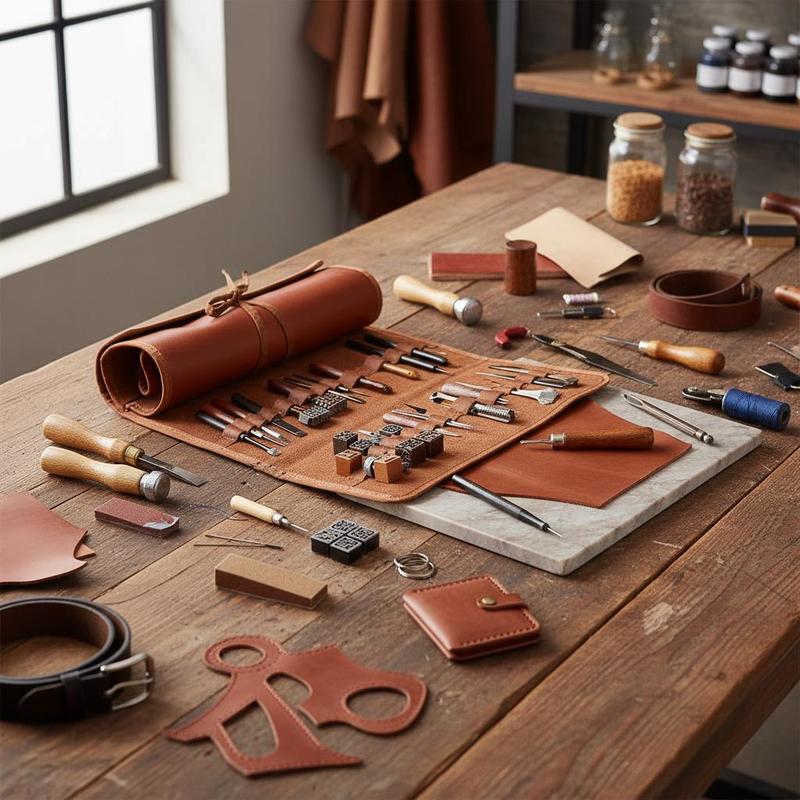 Leather Workshop - 72個入り革工芸用品セット 10x6x2インチ DIYプロジェクト、趣味の工作、プロのスタジオ向け、携帯用収納バッグ付き、彫刻、パンチング、手縫い、刻印、研磨機器、プロ仕様マニュアルセット