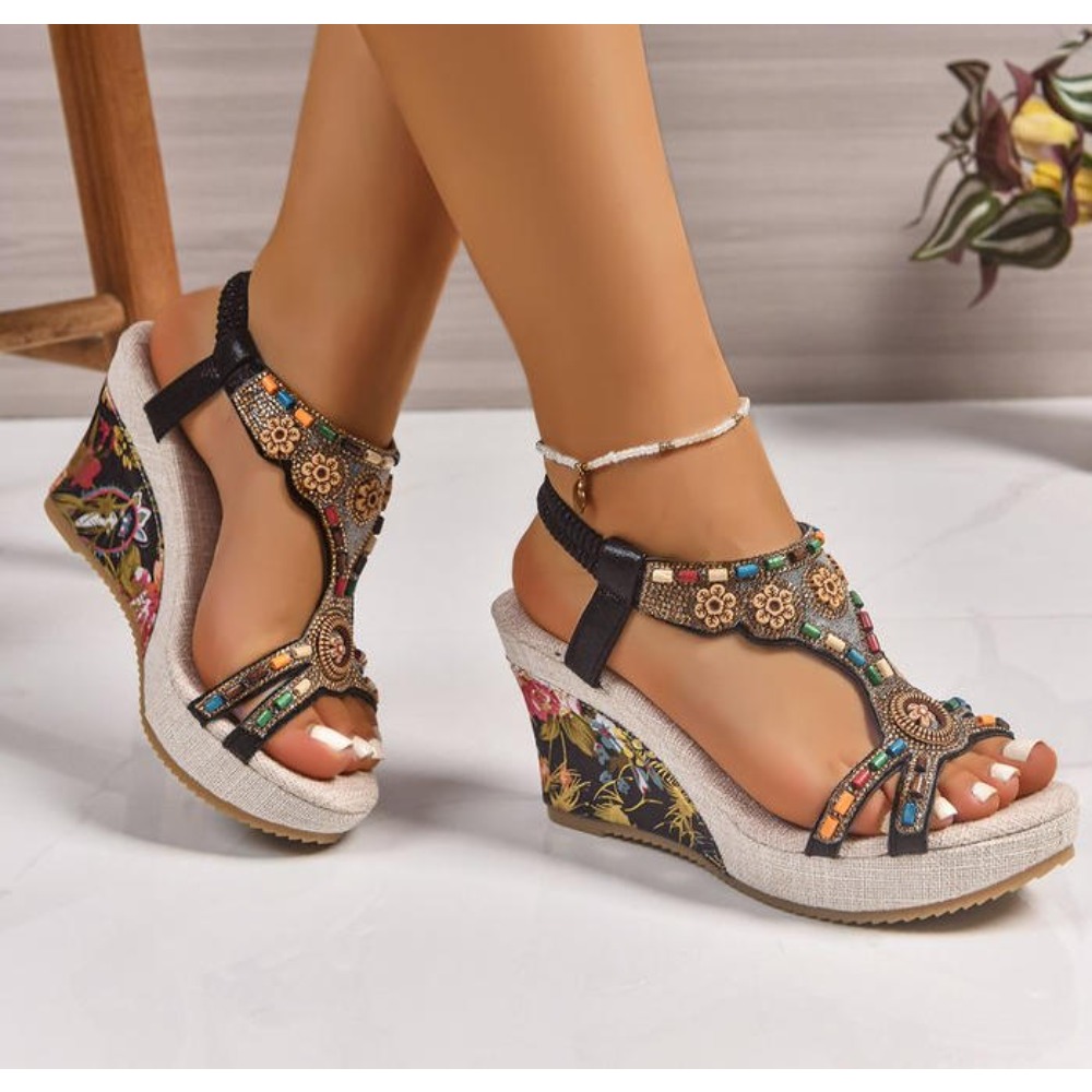 Leather Work Heels - 女性用レザーサマーファッションウェッジサンダル、大きいサイズ、ミッドヒールプラットフォーム、黒、新作、快適、レトロサンダル