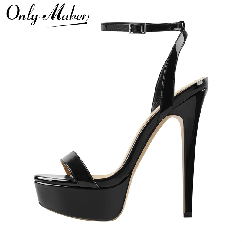 Leather Work Heels - Onlymaker 女性プラットフォームスティレットハイヒールラウンドオープントゥアンクルストラップセクシーなヒールウェディングパーティードレスサンダル