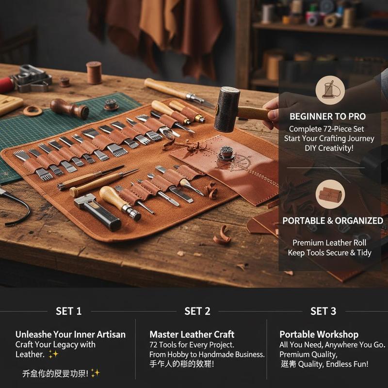 72個入り革工芸用品セット 10x6x2インチ DIYプロジ - Leather Workshop のレビューと価格