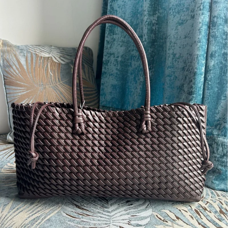 デザイナー高級PU織りトートバッグ、トップハンドル付き細長い - Leather Workshop のレビューと価格