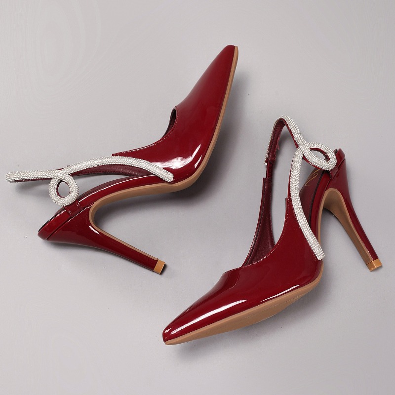 セクシーなパテントレザーポインテッドトゥヒールサンダル女性の - Leather Work Heels のレビューと価格