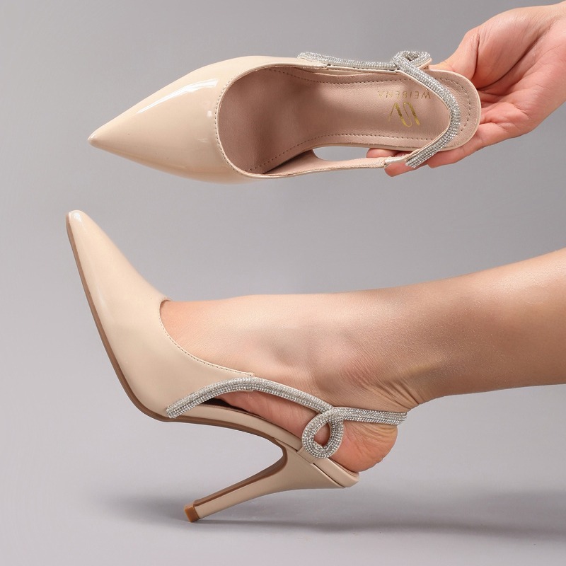 セクシーなパテントレザーポインテッドトゥヒールサンダル女性の - Leather Work Heels のレビューと価格