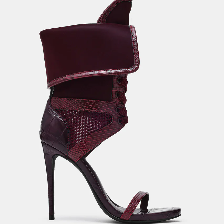 女性オープントゥスティレットレースアップサンダルセクシーなレ - Leather Work Heels のレビューと価格