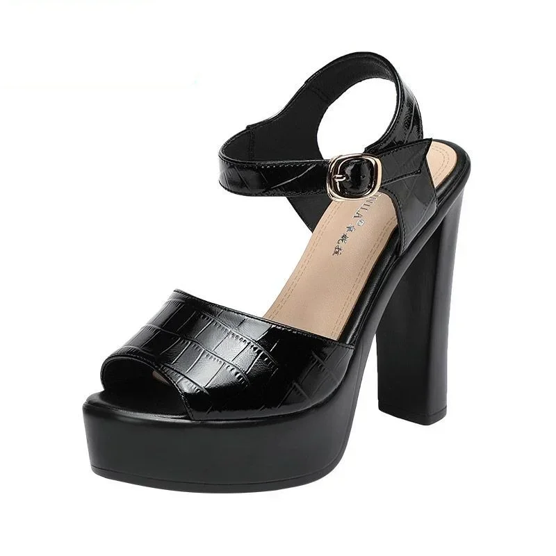 10cm 13cm ファッション本革サンダル 厚底プラットフ - Leather Work Heels のレビューと価格
