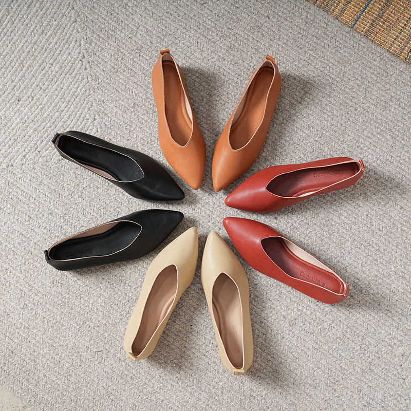 春と秋のファッション新しいスクエアヘッドソフトレザーワークシ - Leather Work Heels のレビューと価格