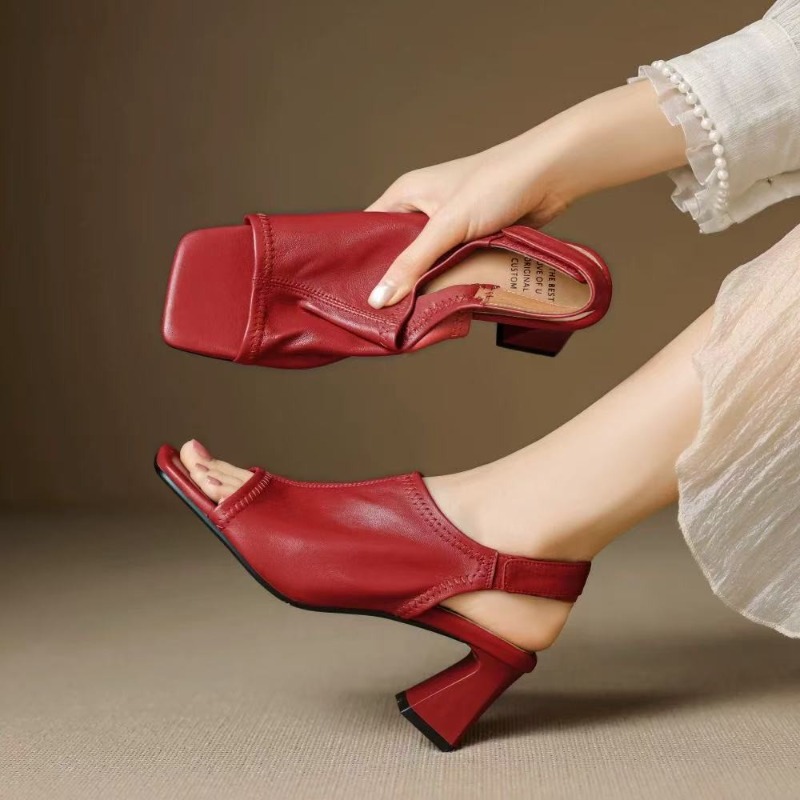 フランス風超ソフトレザー スクエアトゥ ローマンオープントゥ - Leather Work Heels のレビューと価格