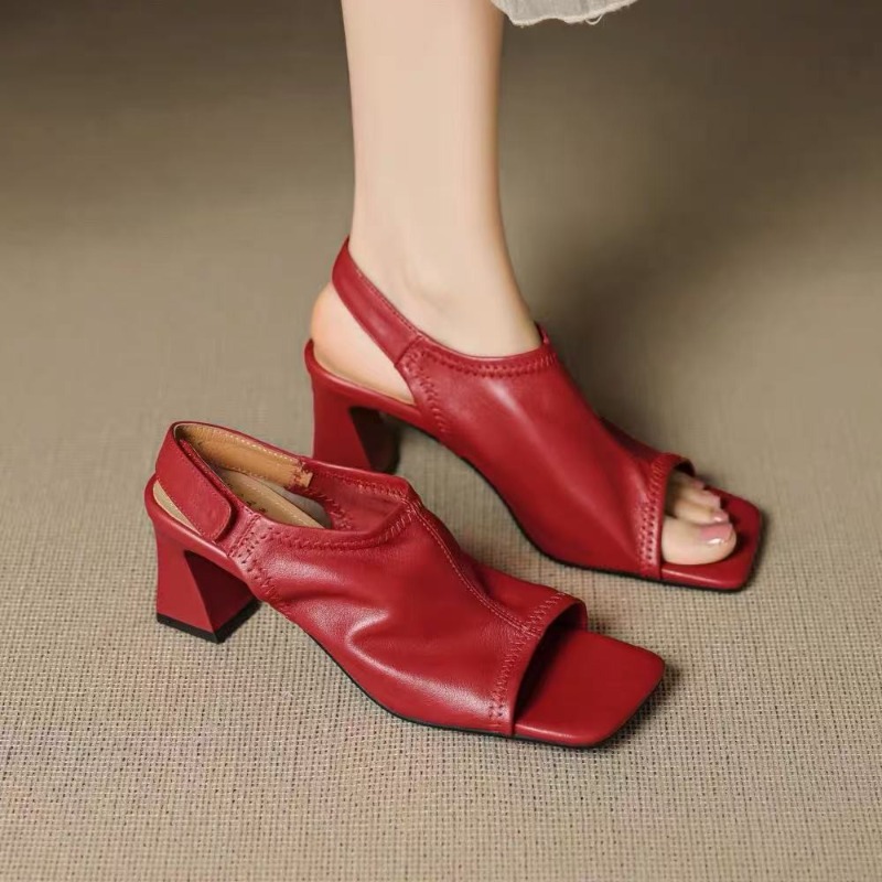 フランス風超ソフトレザー スクエアトゥ ローマンオープントゥ - Leather Work Heels のレビューと価格