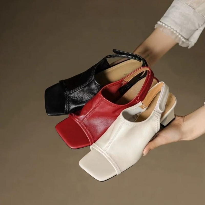 フランス風超ソフトレザー スクエアトゥ ローマンオープントゥ - Leather Work Heels のレビューと価格